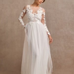 Bubbleroom Occasion Floral Embroidered Tulle Wedding Gown White 34
