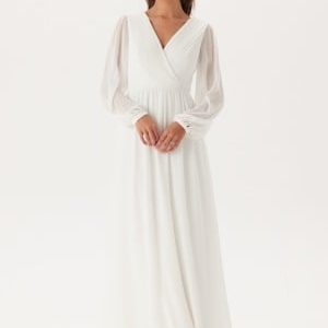Bubbleroom Occasion Pleated V-Neck Wedding Gown White 34
