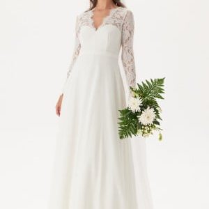 Bubbleroom Occasion Scallop V-Neck Lace Gown White 34