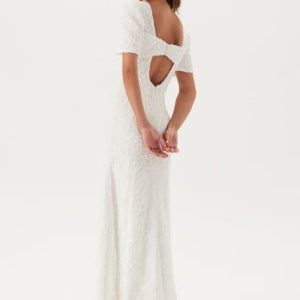 Bubbleroom Occasion Short Sleeve 3D Floral Wedding Gown White 34