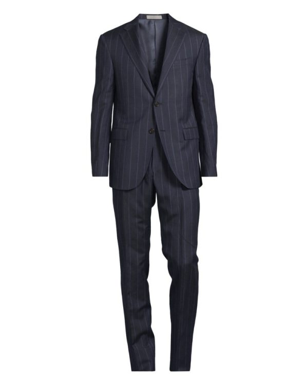 Kostym academy one pleat chalk navy blue