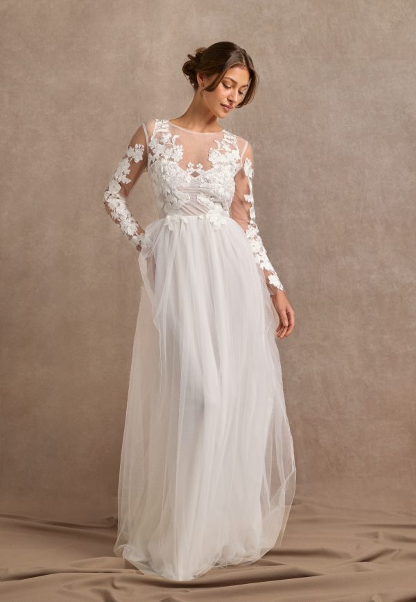 Floral Embroidered Tulle Wedding Gown