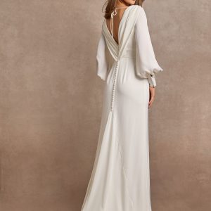 Waterfall Back Satin Wedding Gown